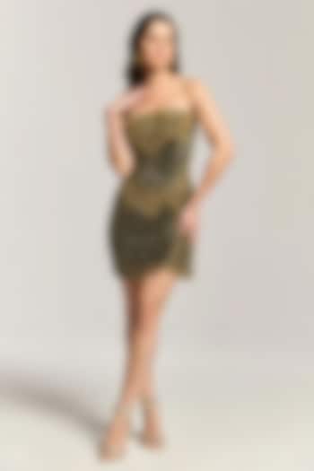 Black & Gold Mesh Sequin & Bead Embellished Mini Vacation Dress by BLING EMPIRE at Pernia's Pop Up Shop