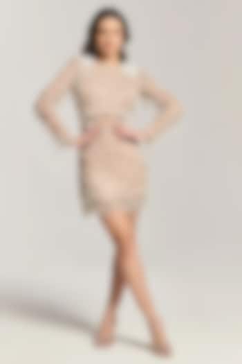 Beige Mesh Mini Vacation Dress by BLING EMPIRE at Pernia's Pop Up Shop
