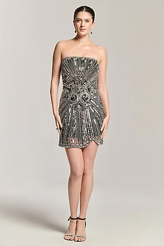 Black Mesh Mini Dress by BLING EMPIRE