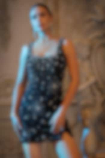 Black Mesh Crystal Embellished Mini Vacation Dress by BLING EMPIRE at Pernia's Pop Up Shop