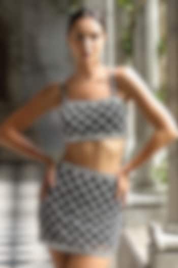 Black Mesh Embellished Mini Skirt Set by BLING EMPIRE at Pernia's Pop Up Shop