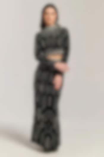 Black Mesh Crystal Embellished Skirt Set by BLING EMPIRE at Pernia's Pop Up Shop