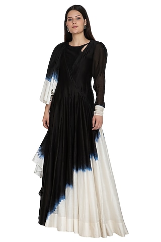 Black Draped Tie-Dye Anarkali by BLONI