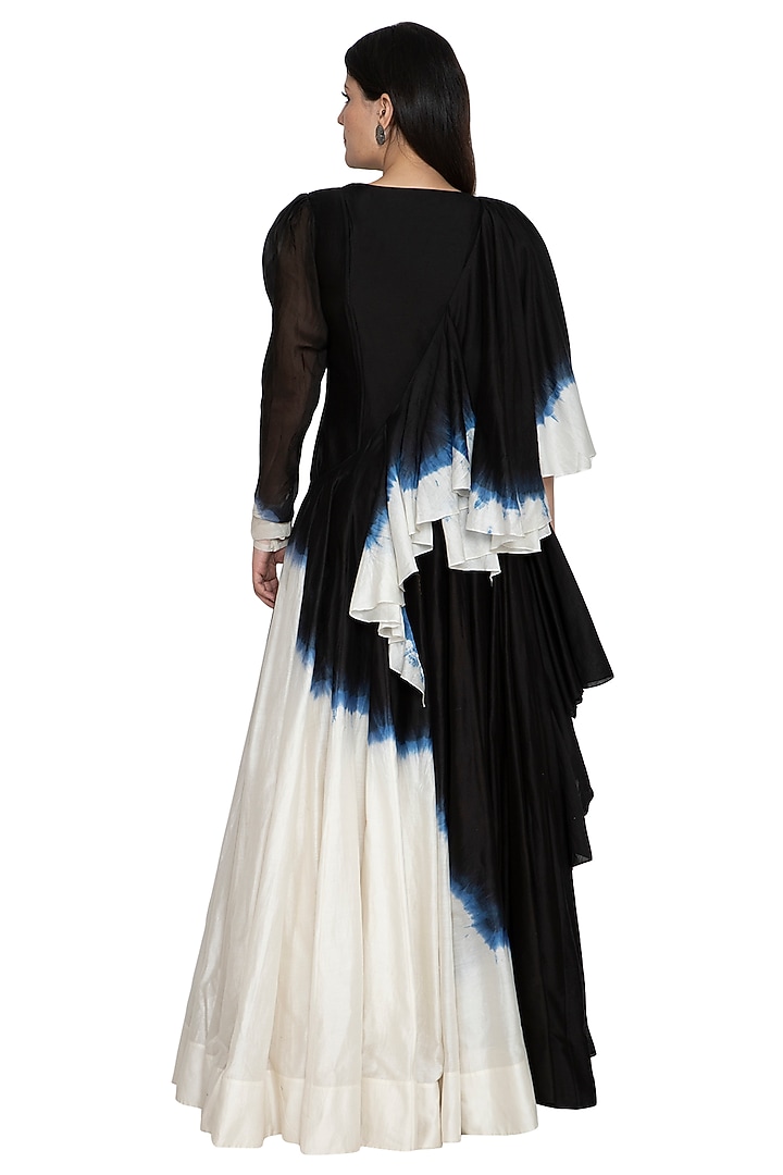 Black Draped Tie-Dye Wedding Anarkali by BLONI at Pernia's Pop Up Shop