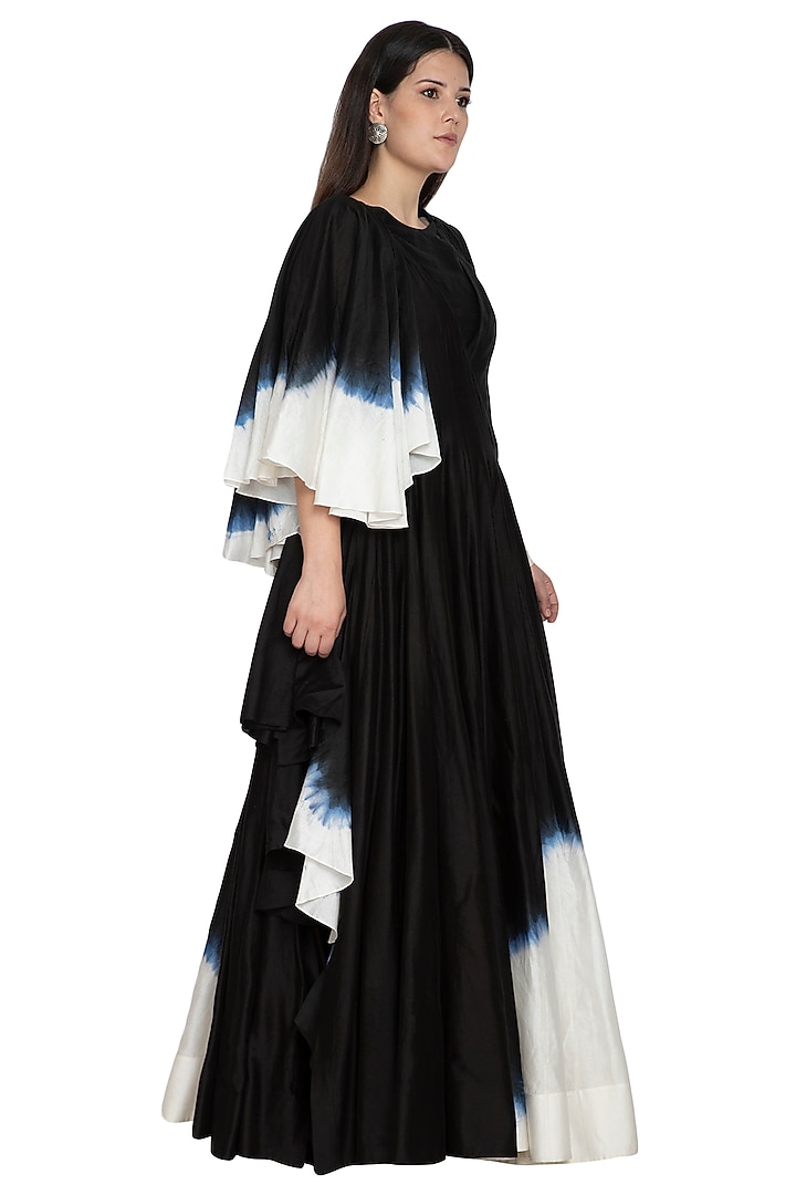 Black Draped Tie-Dye Wedding Anarkali by BLONI at Pernia's Pop Up Shop
