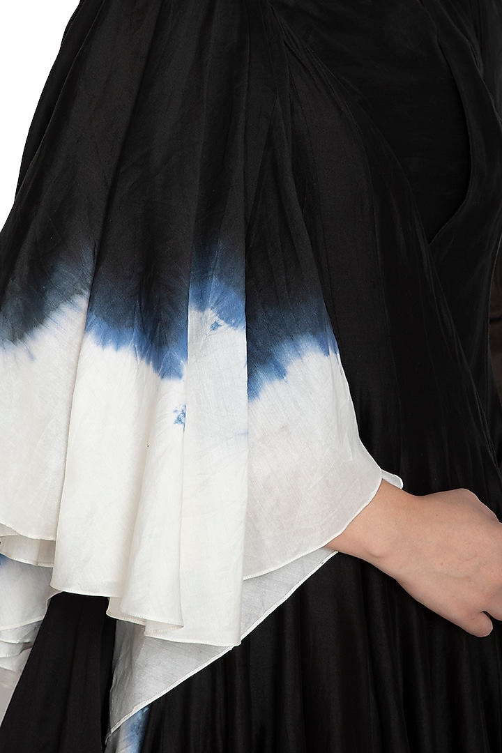 Black Draped Tie-Dye Wedding Anarkali by BLONI at Pernia's Pop Up Shop