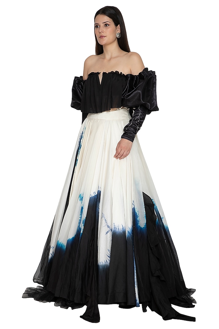 White Embroidered Tie-Dye Skirt With Top by BLONI at Pernia's Pop Up Shop