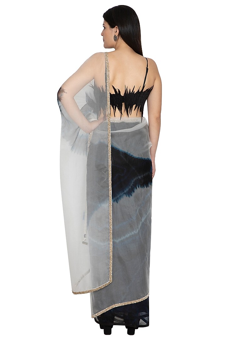 Black Tie-Dye Organza Wedding Saree With Skirt by BLONI at Pernia's Pop Up Shop
