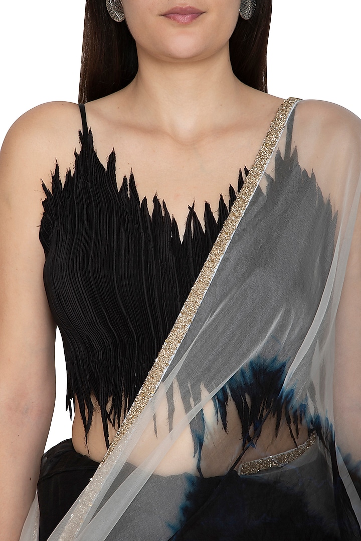 Black Tie-Dye Organza Wedding Saree With Skirt by BLONI at Pernia's Pop Up Shop