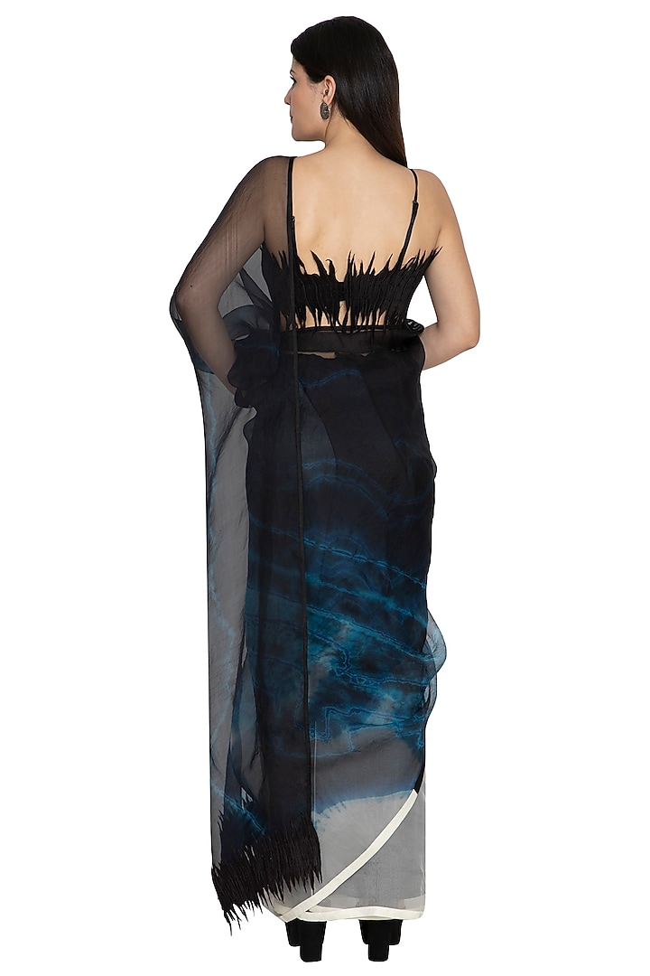Black & White Tie-Dye Party Wear Saree With Skirt by BLONI at Pernia's Pop Up Shop