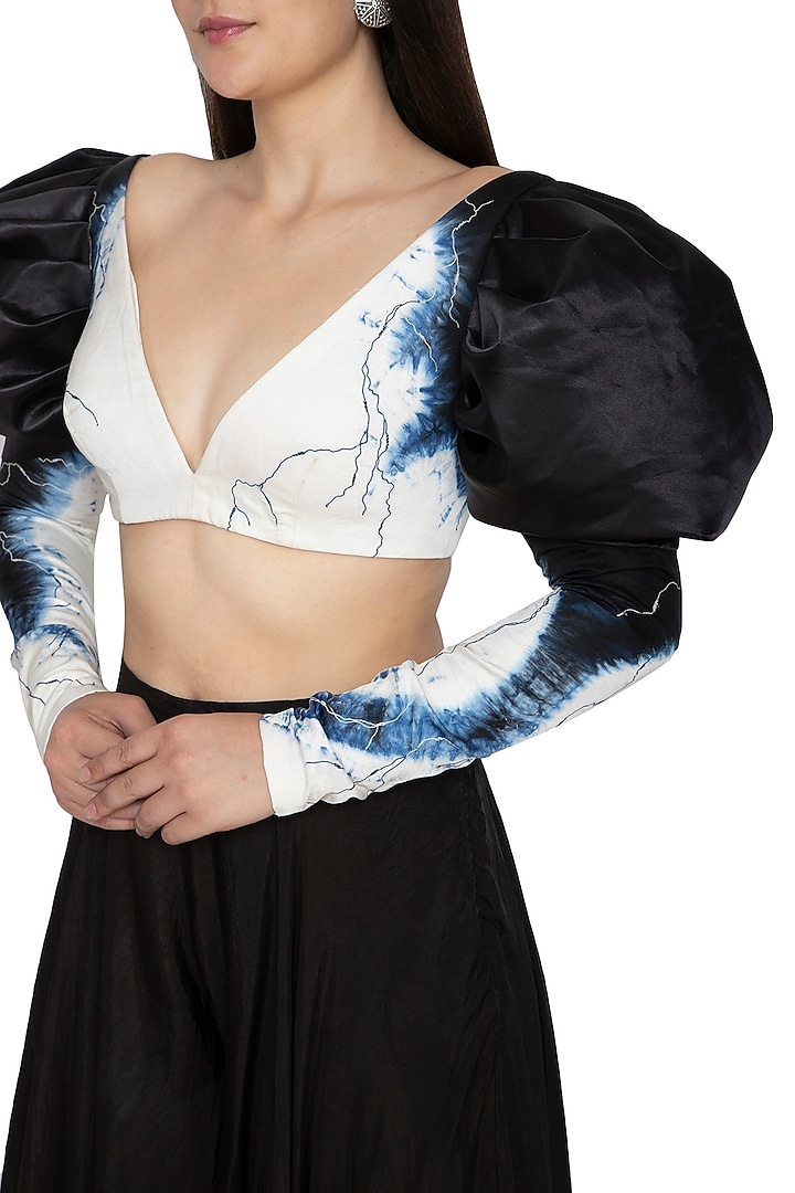 White Tie-Dye Embroidered Crop Top by BLONI at Pernia's Pop Up Shop