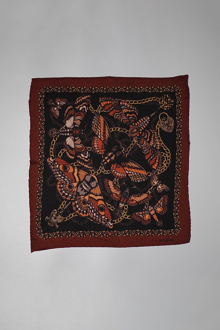 Black & Rust Italian Silk Dragonfly Printed Pocket Square by Blaqhorse at Pernia's Pop Up Shop