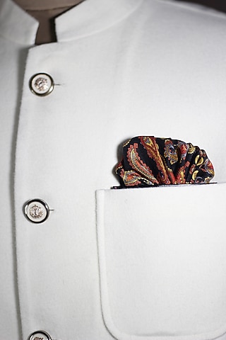 Rust & Black Italian Silk Paisley Printed Pocket Square by Blaqhorse