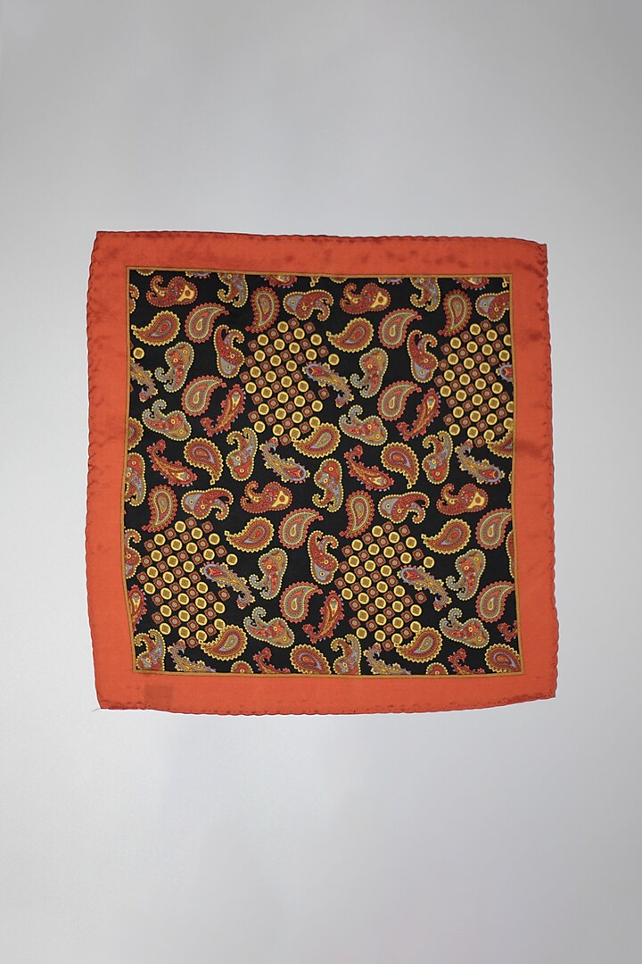 Rust & Black Italian Silk Paisley Printed Pocket Square by Blaqhorse at Pernia's Pop Up Shop