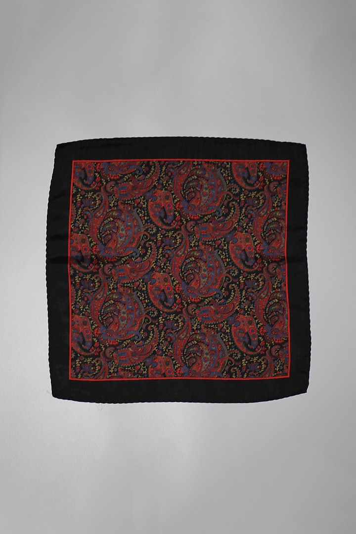 Black & Red Italian Silk Paisley Printed Pocket Square by Blaqhorse at Pernia's Pop Up Shop