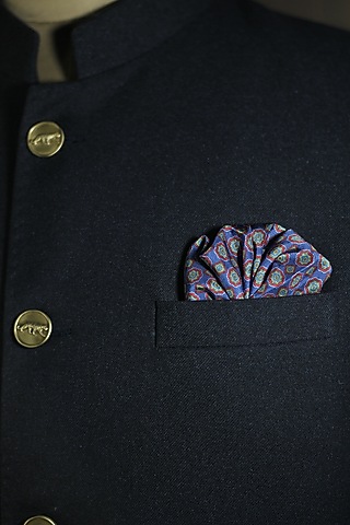 Royal Blue & Red Italian Silk Medallion Printed Pocket Square by Blaqhorse