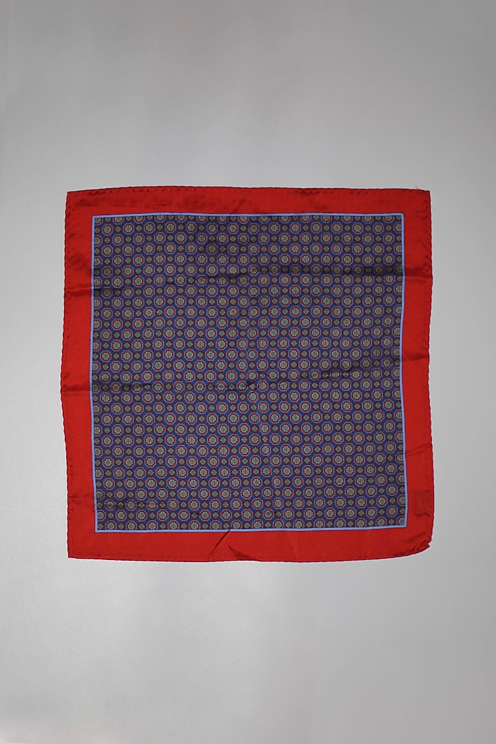 Royal Blue & Red Italian Silk Medallion Printed Pocket Square by Blaqhorse at Pernia's Pop Up Shop
