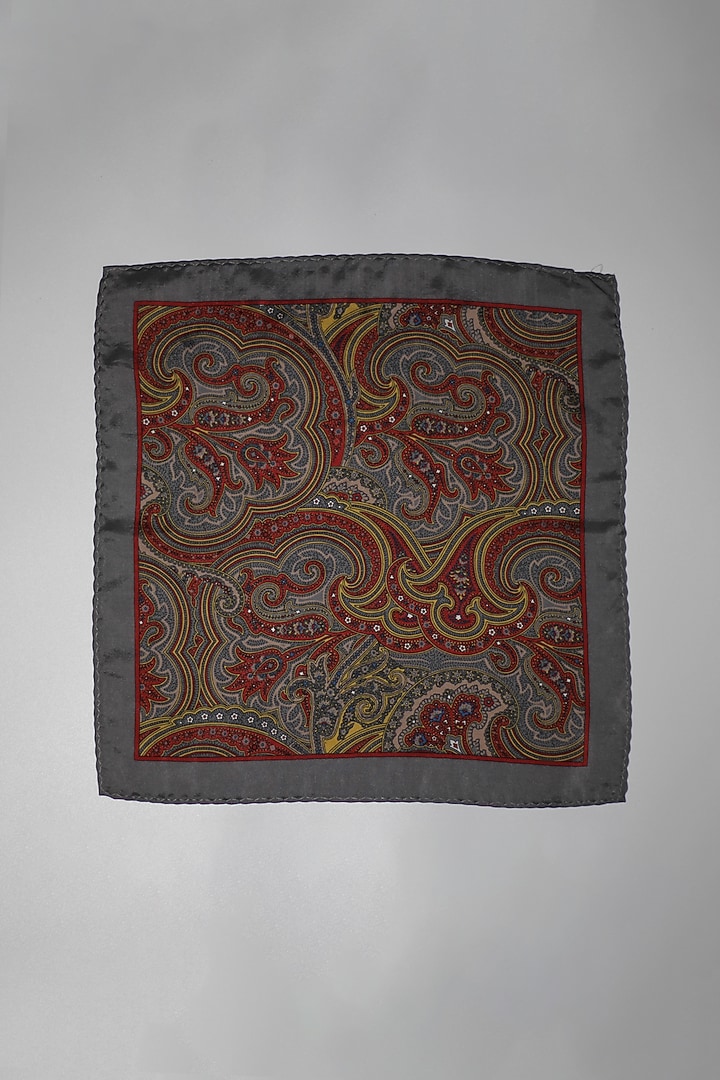 Rust Italian Silk Floral Printed Pocket Square by Blaqhorse at Pernia's Pop Up Shop