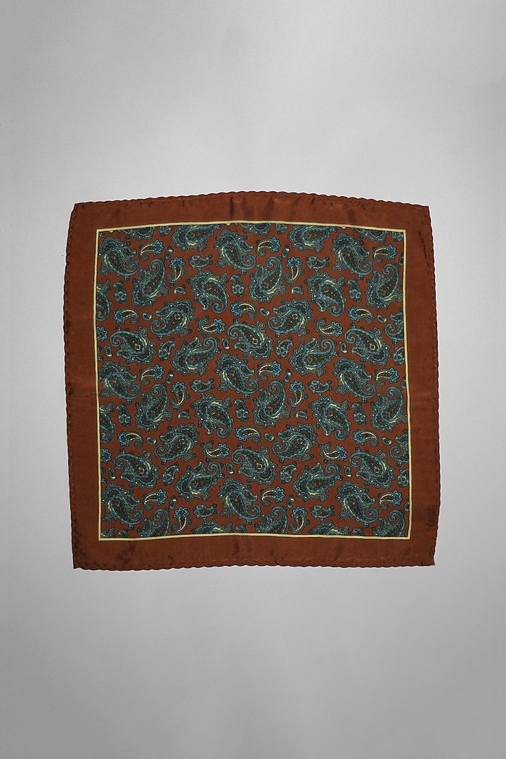 Rust Italian Silk Paisley Printed Pocket Square by Blaqhorse at Pernia's Pop Up Shop