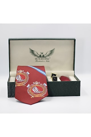 Maroon & Blue Madder Silk Spun Nautical Tie Set by Blaqhorse