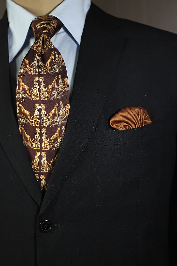 Wine & Beige Madder Silk Spun Leopard Tie Set by Blaqhorse at Pernia's Pop Up Shop