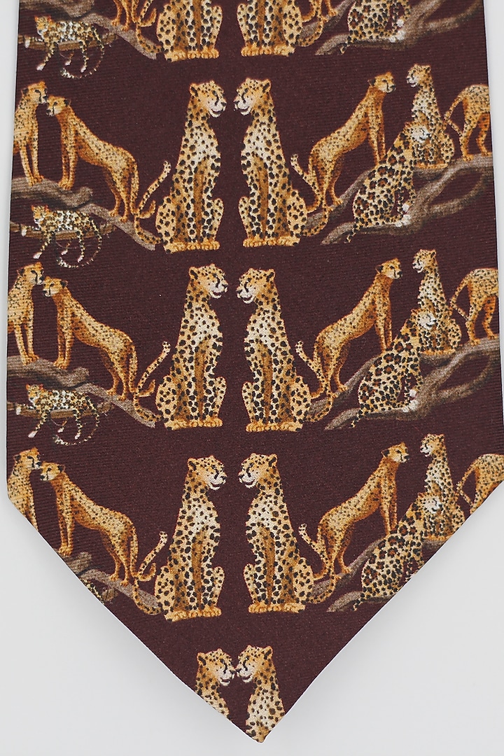 Wine & Beige Madder Silk Spun Leopard Tie Set by Blaqhorse at Pernia's Pop Up Shop