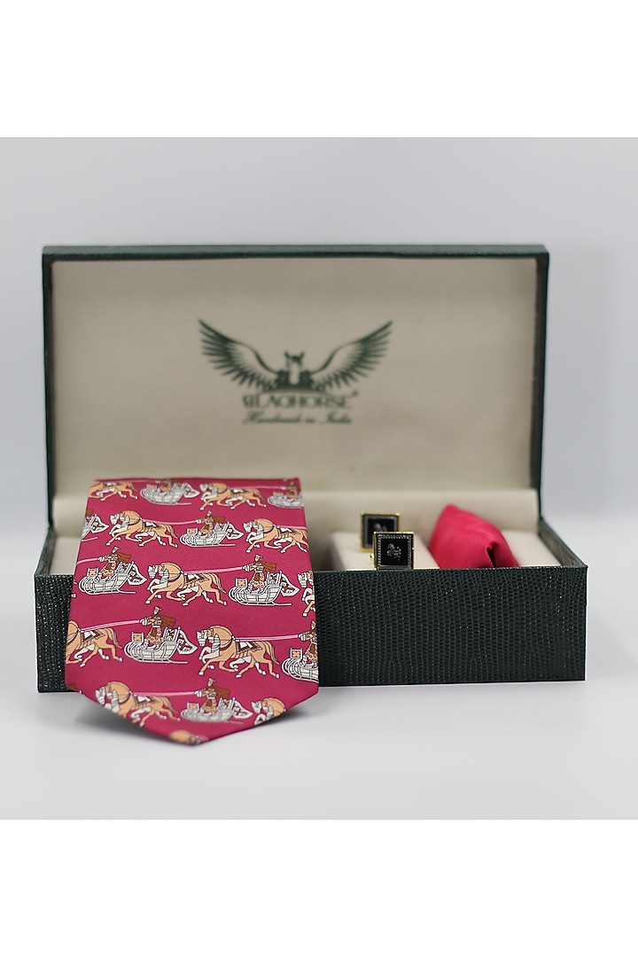 Hot Pink Madder Silk Spun Horse Sleigh Tie Set by Blaqhorse