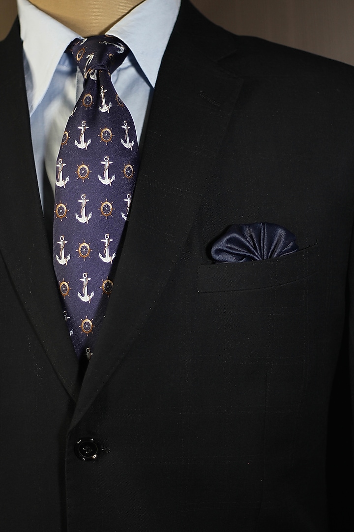 Navy Blue Madder Silk Spun Horse Sleigh Tie Set by Blaqhorse at Pernia's Pop Up Shop