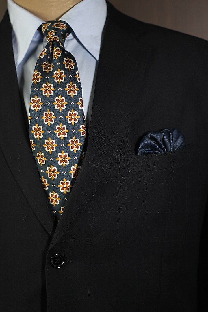 Peacock Blue Madder Silk Spun Floral Fantasy Tie Set by Blaqhorse at Pernia's Pop Up Shop