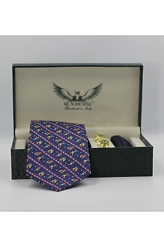 Navy Madder Silk Spun Golfer Tie Set by Blaqhorse