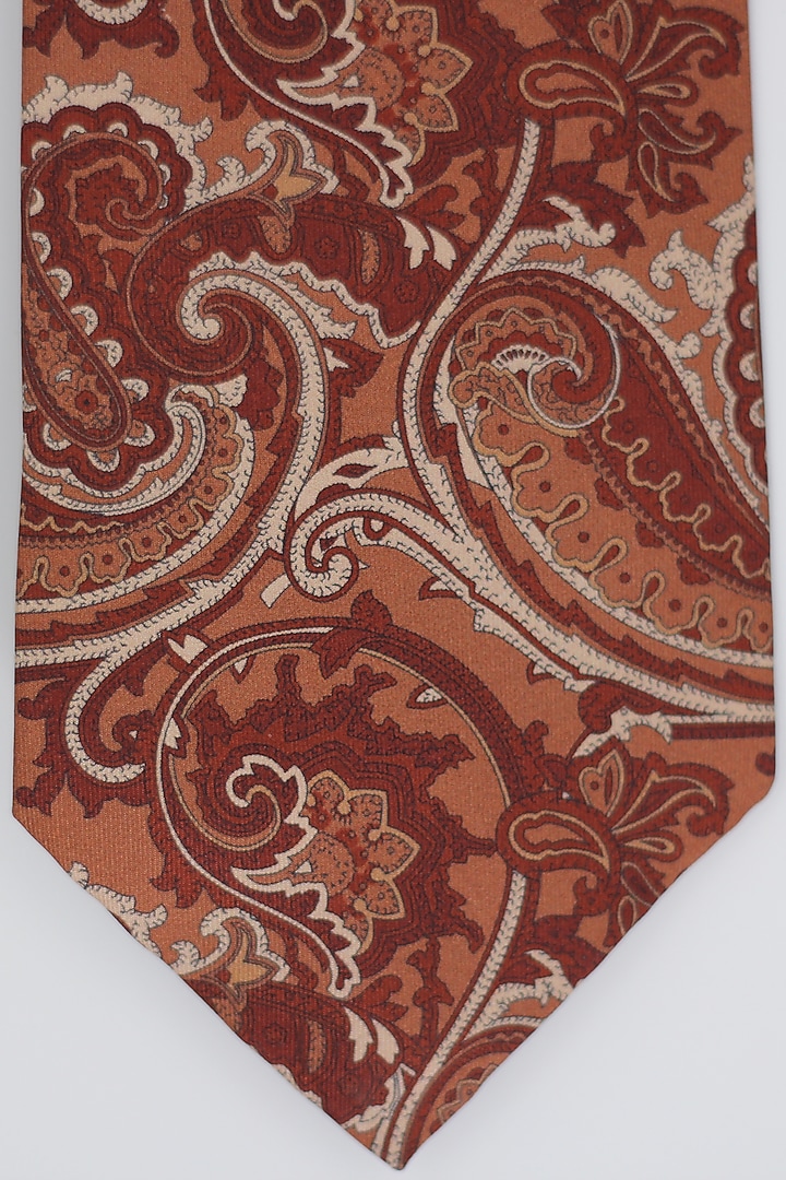Brown & Beige Madder Silk Spun Brick Paisley Tie Set by Blaqhorse at Pernia's Pop Up Shop