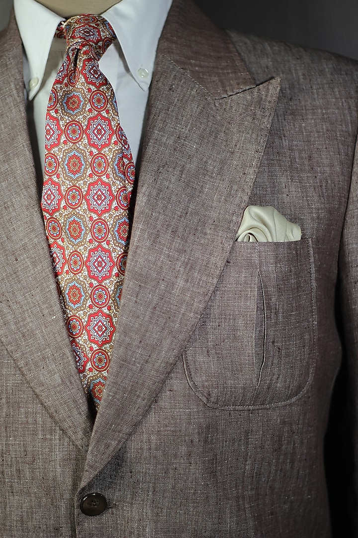 Beige & Dark Pink Madder Silk Spun Mandala Tie Set by Blaqhorse at Pernia's Pop Up Shop