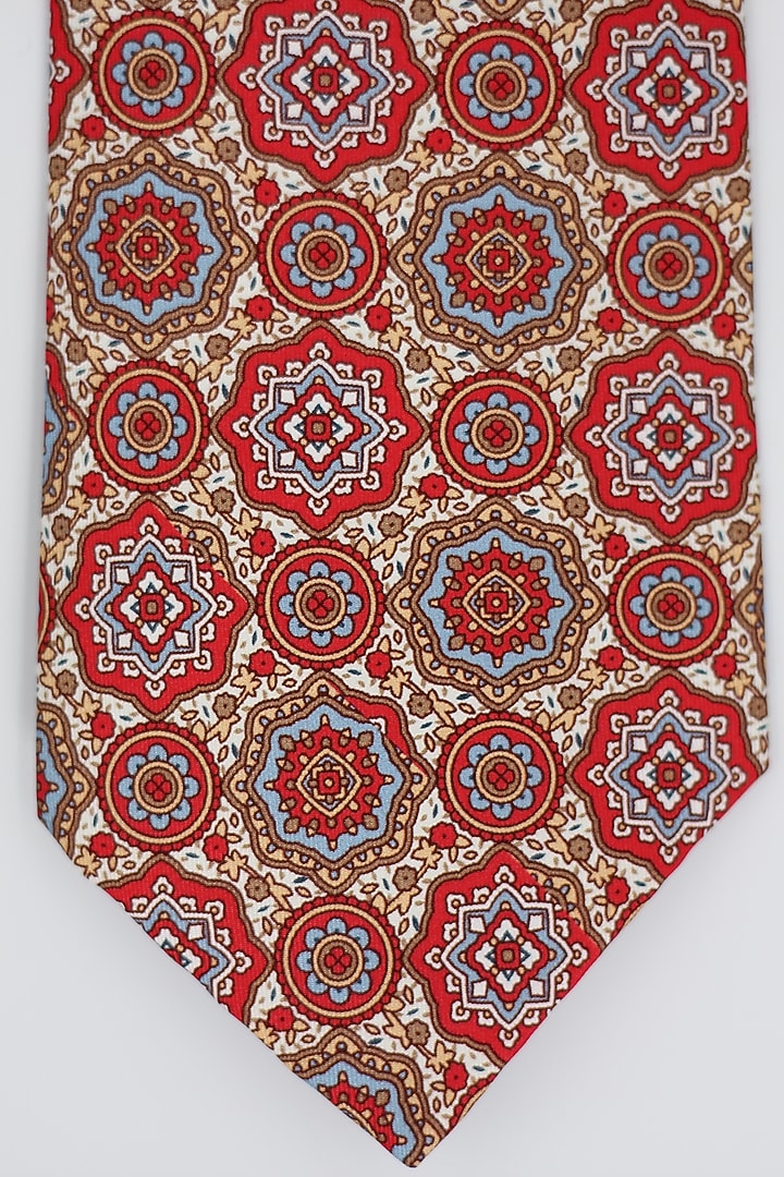 Beige & Dark Pink Madder Silk Spun Mandala Tie Set by Blaqhorse at Pernia's Pop Up Shop