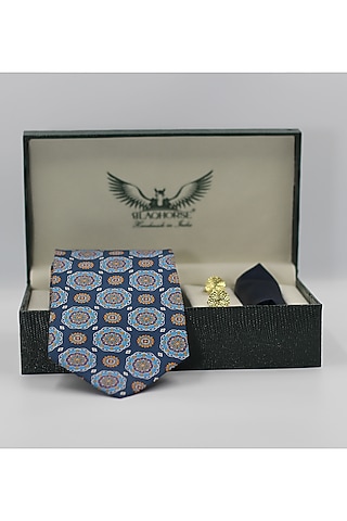 Peacock Blue Madder Silk Spun Octo Mandala Tie Set by Blaqhorse
