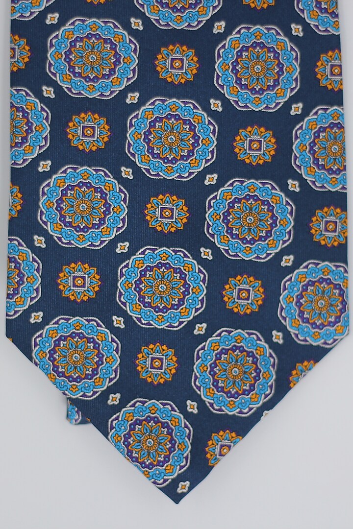 Peacock Blue Madder Silk Spun Octo Mandala Tie Set by Blaqhorse at Pernia's Pop Up Shop