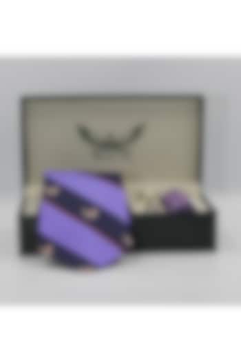 Lavender & Navy Madder Silk Spun Flying Eagle Tie Set by Blaqhorse