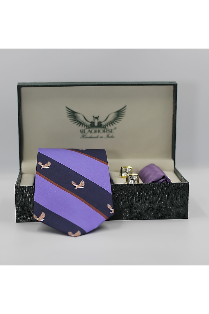 Lavender & Navy Madder Silk Spun Flying Eagle Tie Set by Blaqhorse