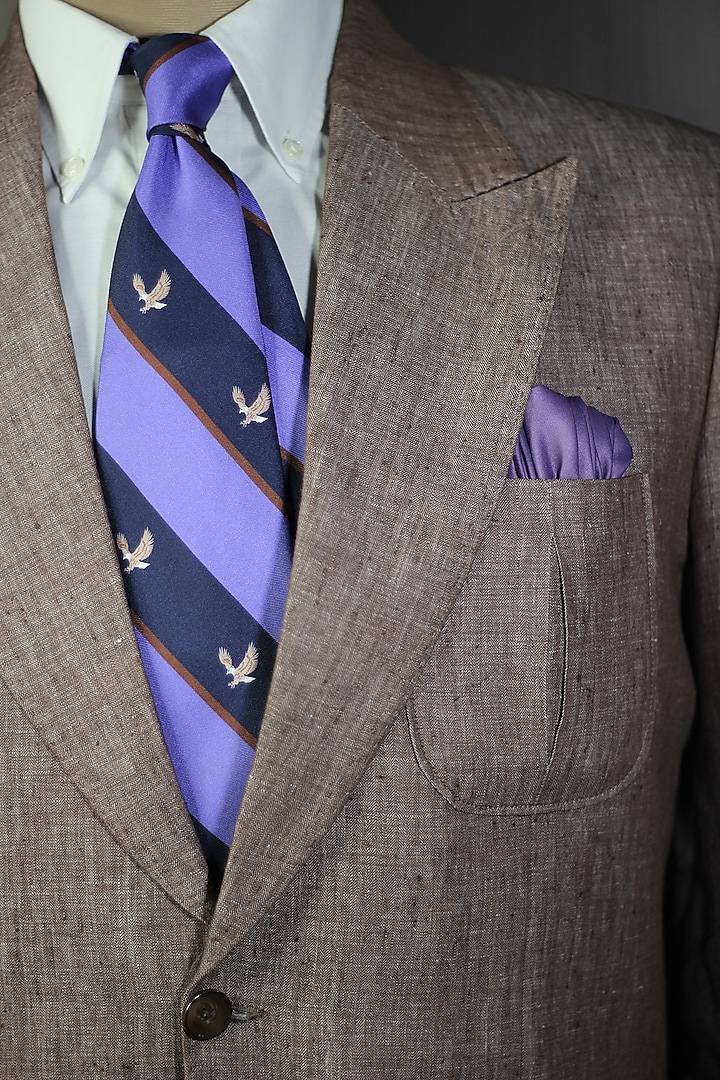 Lavender & Navy Madder Silk Spun Flying Eagle Tie Set by Blaqhorse at Pernia's Pop Up Shop