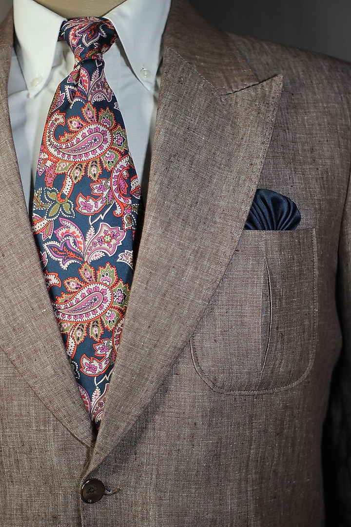 Peacock Blue & Pink Madder Silk Spun Floral Paisley Tie Set by Blaqhorse at Pernia's Pop Up Shop