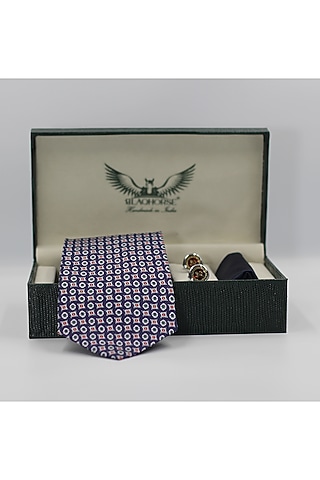 Navy Blue Madder Silk Spun Geometric Tie Set by Blaqhorse