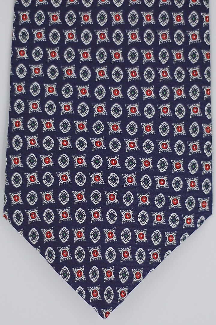 Navy Blue Madder Silk Spun Geometric Tie Set by Blaqhorse at Pernia's Pop Up Shop