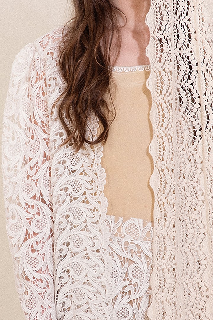 Off-White Cotton Crochet Jacket Set by Blush & M at Pernia's Pop Up Shop