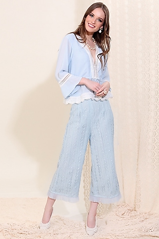 Wispy Blue Crochet Shorts With Top by Blush & M