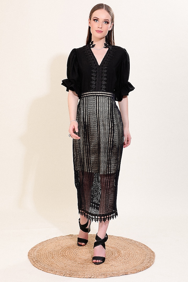 Black Crochet Pencil Skirt Set by Blush & M