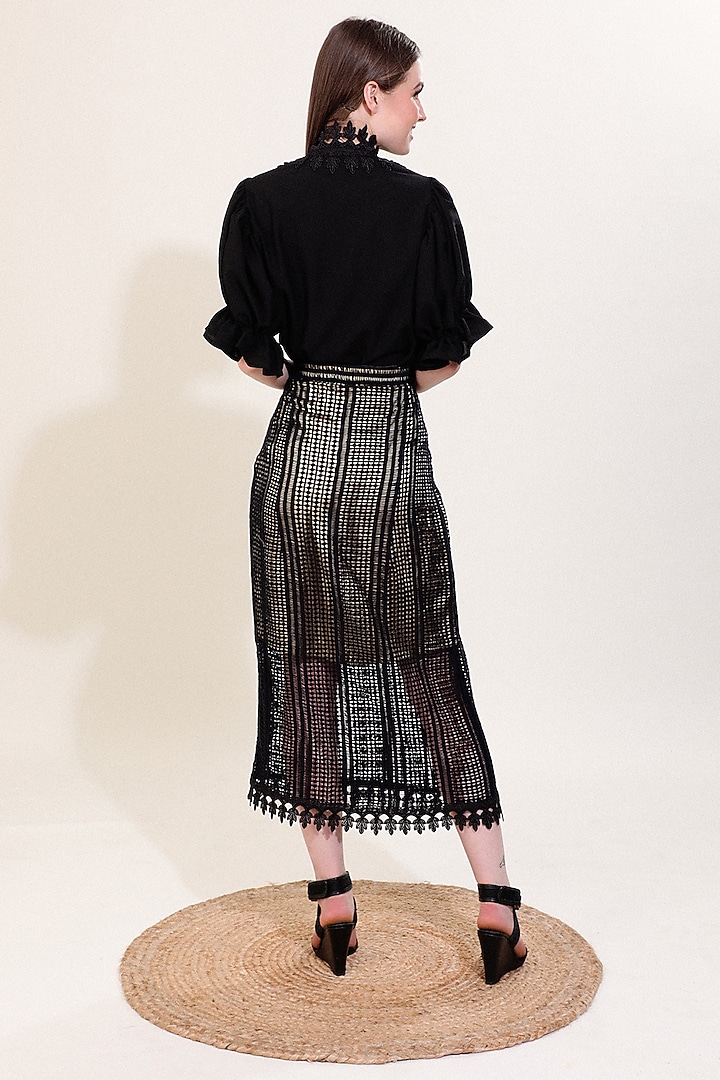 Black Crochet Pencil Skirt Set by Blush & M at Pernia's Pop Up Shop