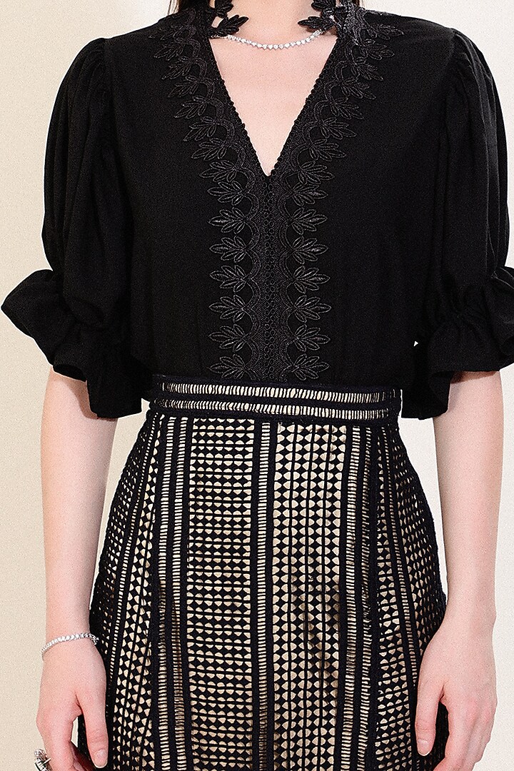 Black Crochet Pencil Skirt Set by Blush & M at Pernia's Pop Up Shop