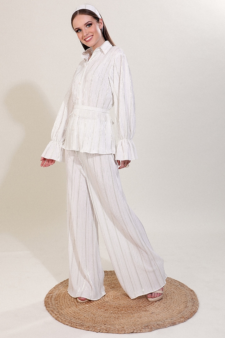Ivory Crinkle Polyester Pant Set by Blush & M at Pernia's Pop Up Shop