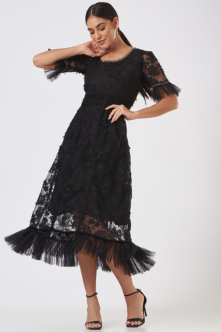 Black Embroidered Midi Summer Dress by Blush & M at Pernia's Pop Up Shop