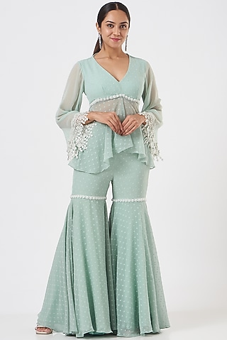 Mint Green Georgette Kurta Set by Blush & M