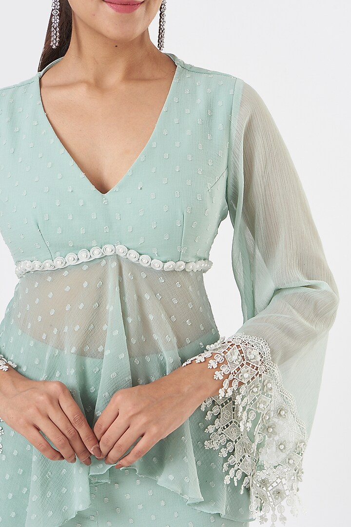 Mint Green Georgette Kurta Set by Blush & M at Pernia's Pop Up Shop